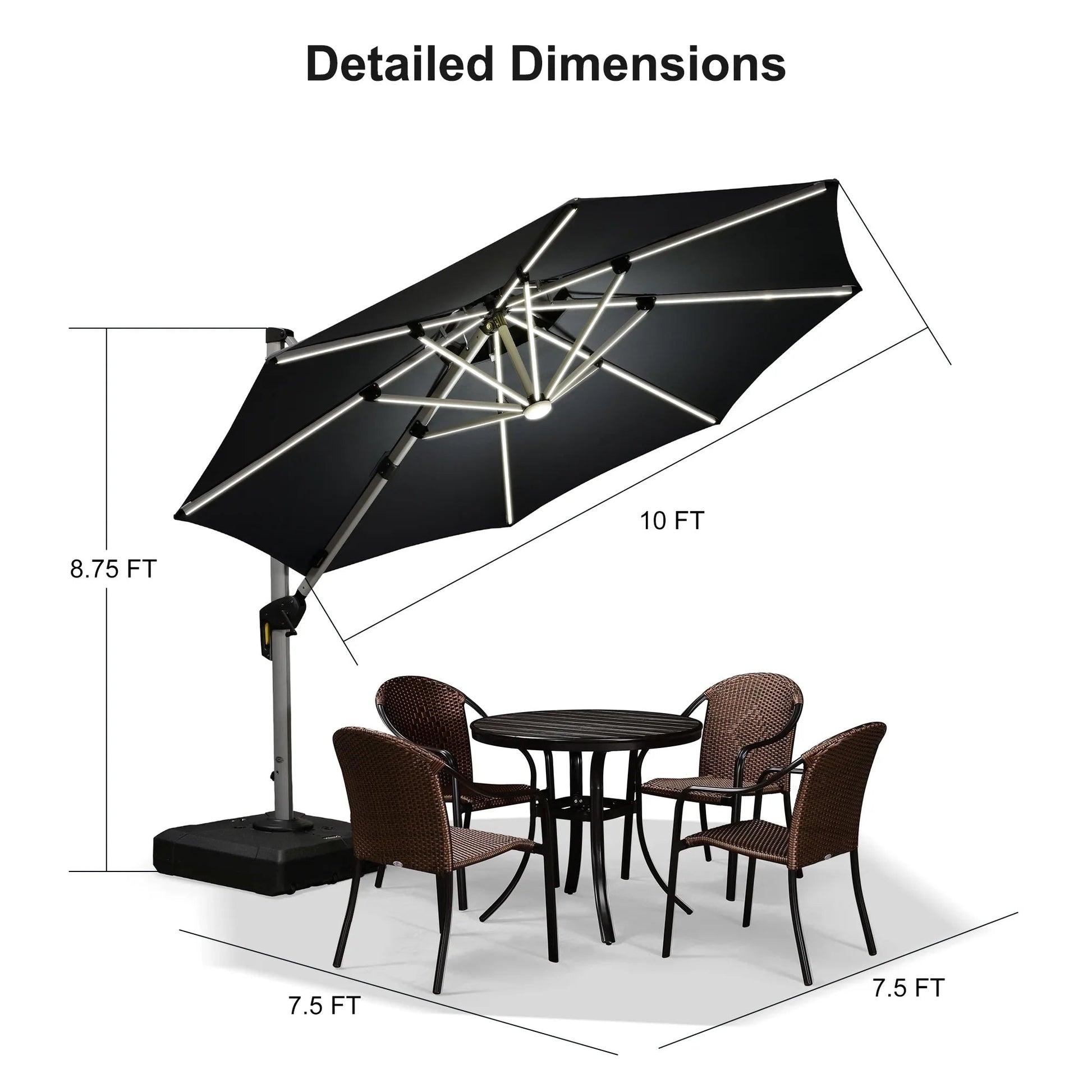 Round Cantilever Umbrella with Base, Outdoor Umbrellas with Lights