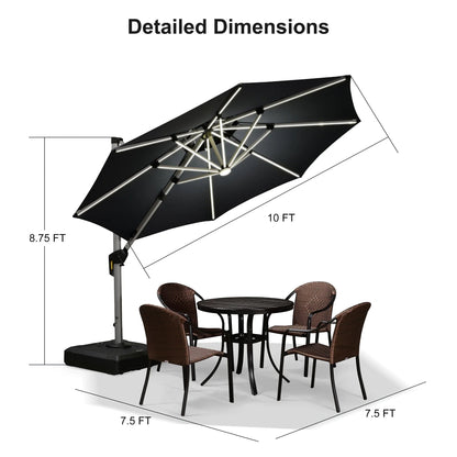 Round Cantilever Umbrella with Base, Outdoor Umbrellas with Lights