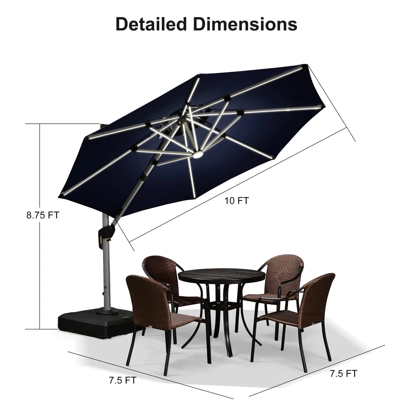 Round Cantilever Umbrella with Base, Outdoor Umbrellas with Lights