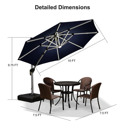 Round Cantilever Umbrella with Base, Outdoor Umbrellas with Lights