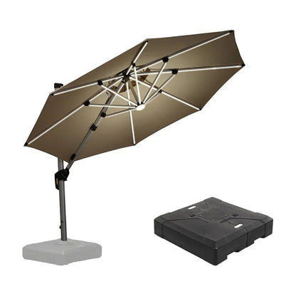 Round Cantilever Umbrella with Base, Outdoor Umbrellas with Lights