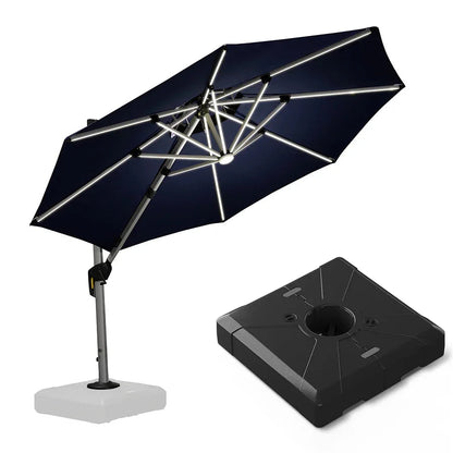 Round Cantilever Umbrella with Base, Outdoor Umbrellas with Lights