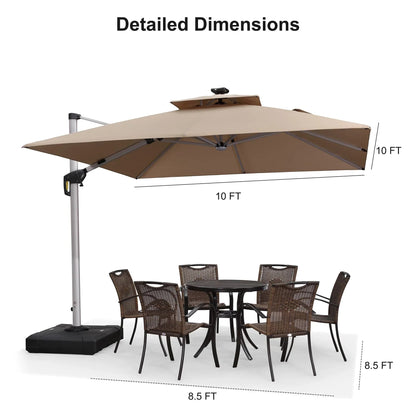Square Cantilever Umbrella with Base, Outdoor Umbrellas with Lights
