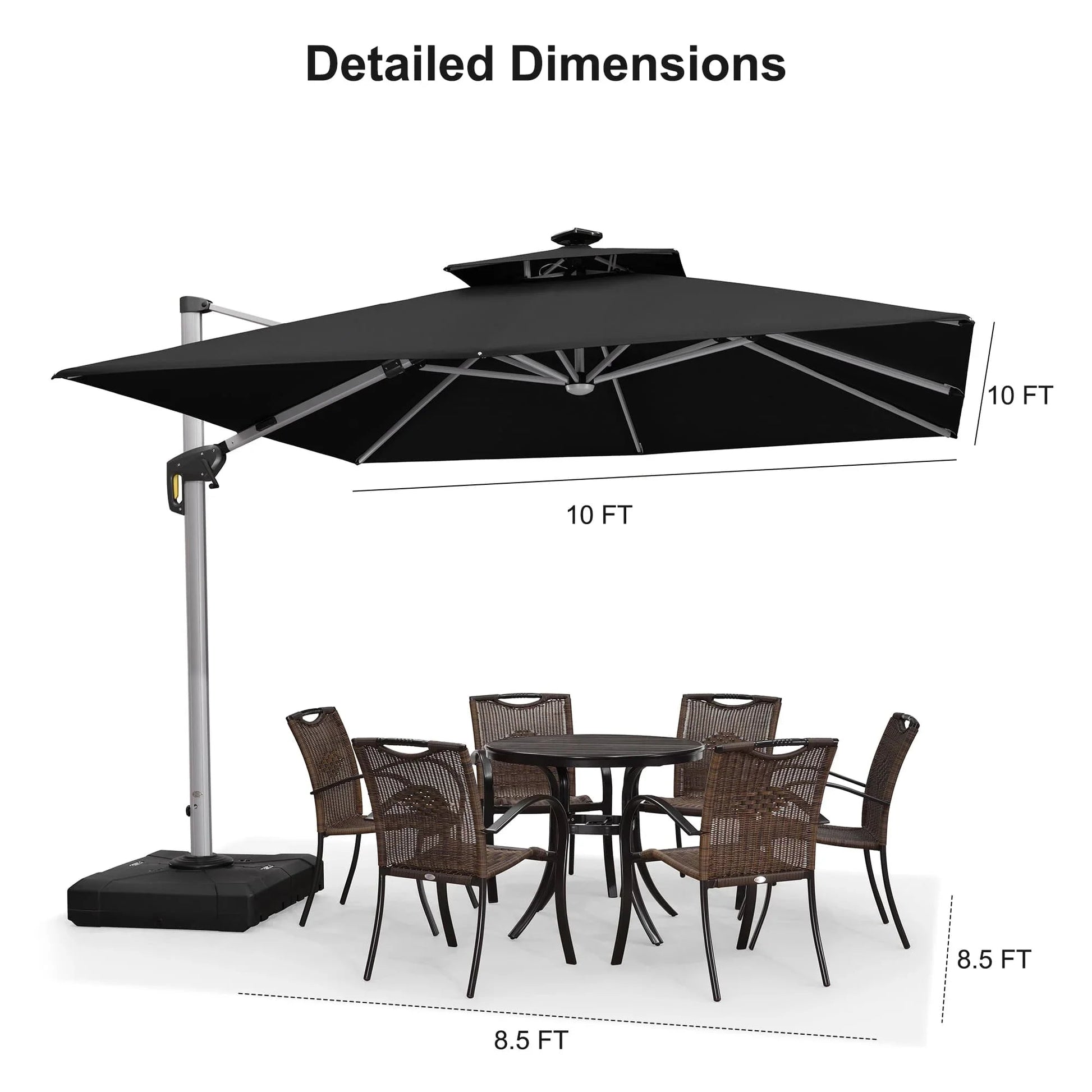Square Cantilever Umbrella with Base, Outdoor Umbrellas with Lights
