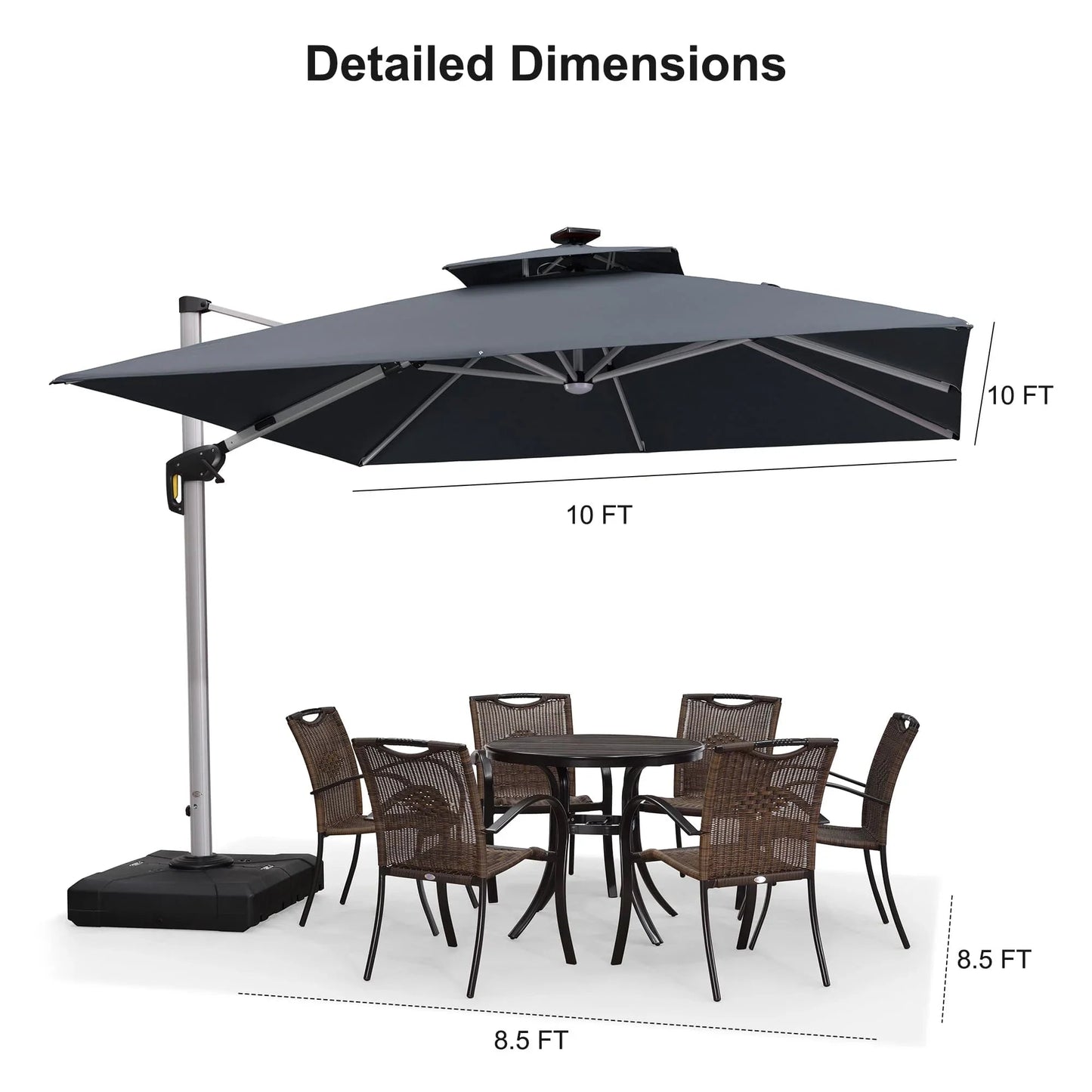 Square Cantilever Umbrella with Base, Outdoor Umbrellas with Lights