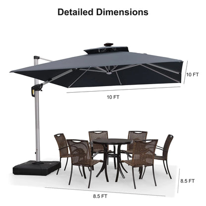 Square Cantilever Umbrella with Base, Outdoor Umbrellas with Lights