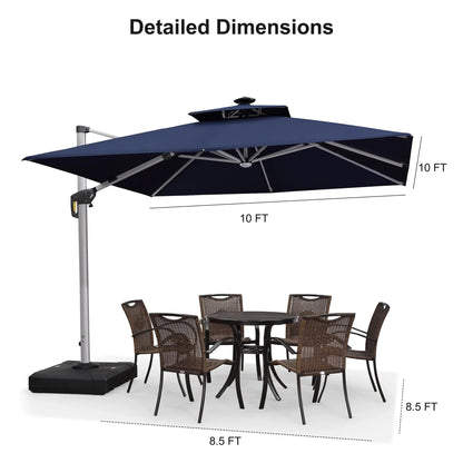 Square Cantilever Umbrella with Base, Outdoor Umbrellas with Lights