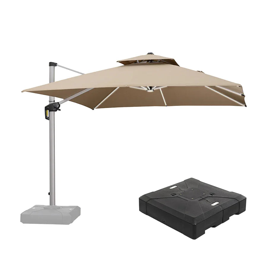 Square Cantilever Umbrella with Base, Outdoor Umbrellas with Lights