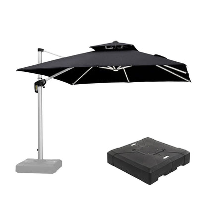 Square Cantilever Umbrella with Base, Outdoor Umbrellas with Lights
