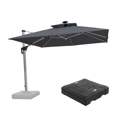 Square Cantilever Umbrella with Base, Outdoor Umbrellas with Lights