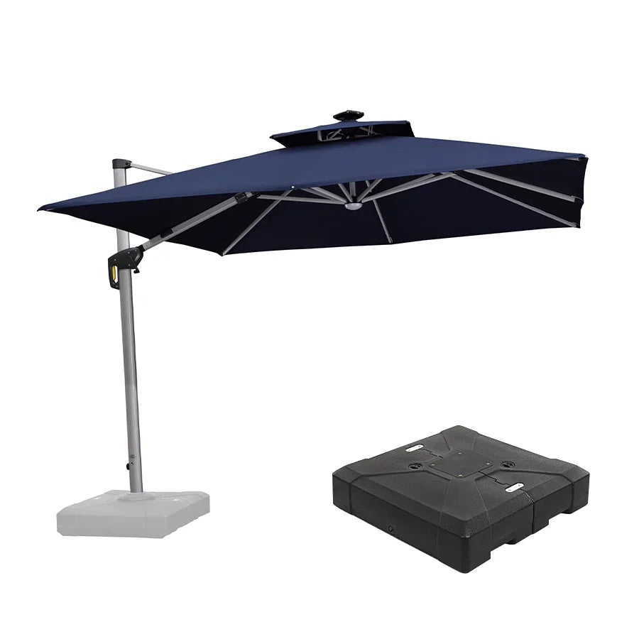 Square Cantilever Umbrella with Base, Outdoor Umbrellas with Lights