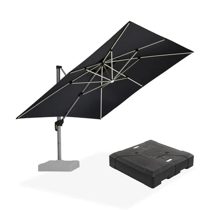 Square Cantilever Umbrella with Base, Outdoor Umbrellas with Lights