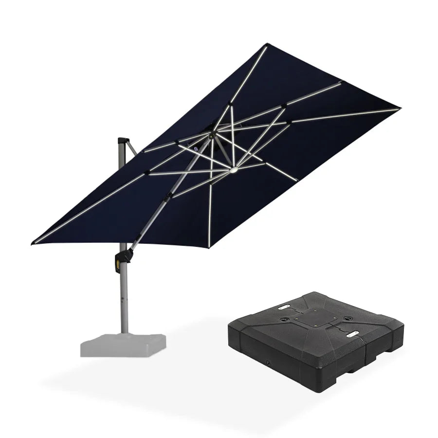 Square Cantilever Umbrella with Base, Outdoor Umbrellas with Lights