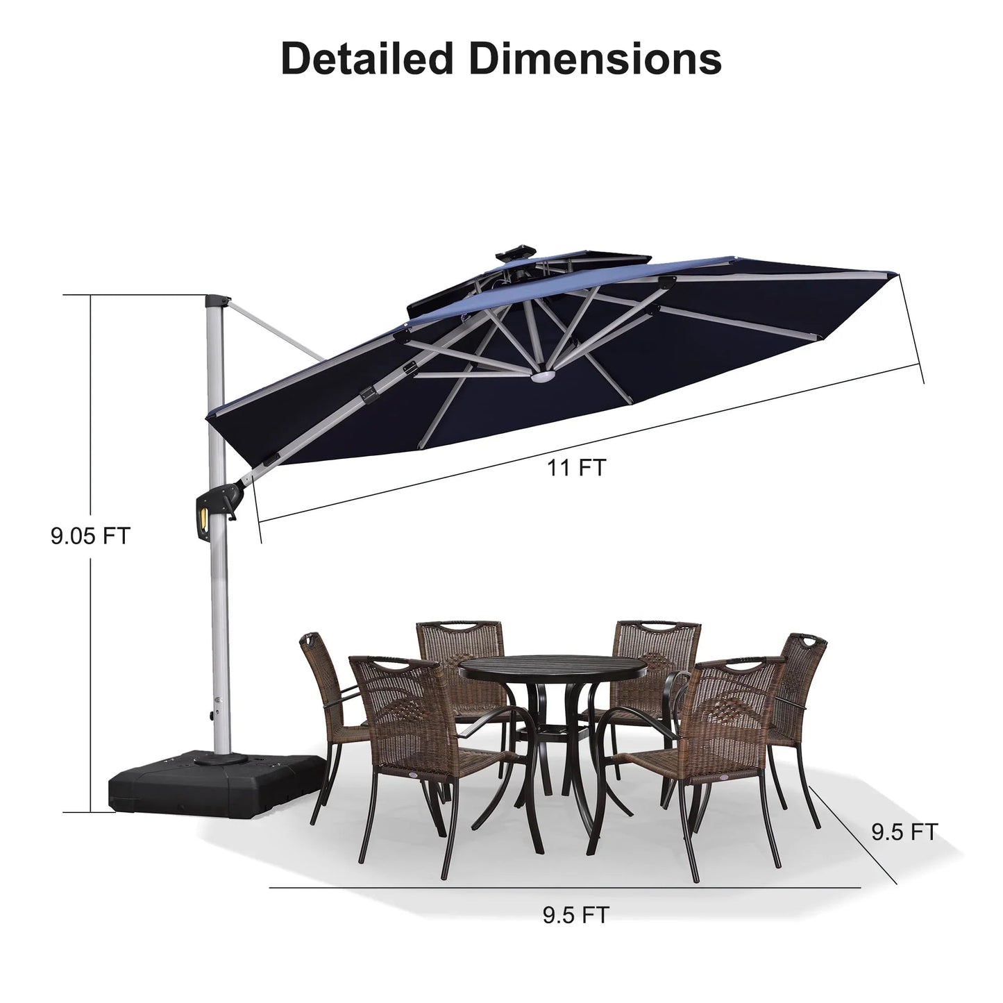 Round Cantilever Umbrella with Base, Outdoor Umbrellas with Lights