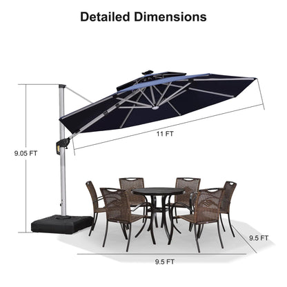 Round Cantilever Umbrella with Base, Outdoor Umbrellas with Lights