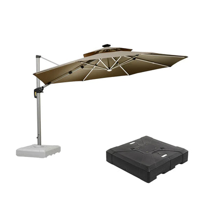 Round Cantilever Umbrella with Base, Outdoor Umbrellas with Lights