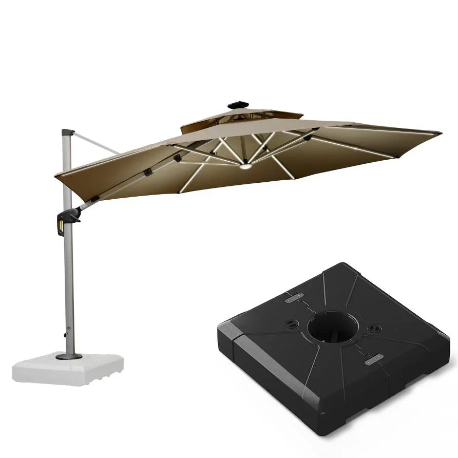 Round Cantilever Umbrella with Base, Outdoor Umbrellas with Lights