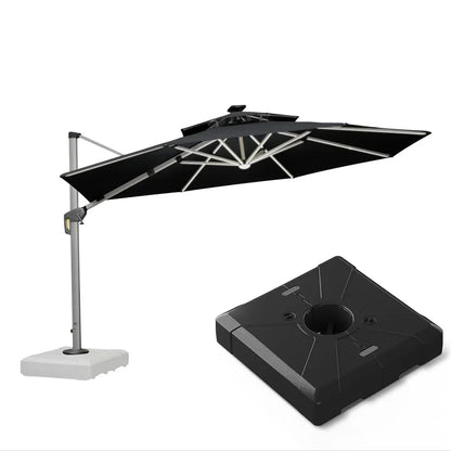 Round Cantilever Umbrella with Base, Outdoor Umbrellas with Lights