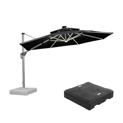 Round Cantilever Umbrella with Base, Outdoor Umbrellas with Lights