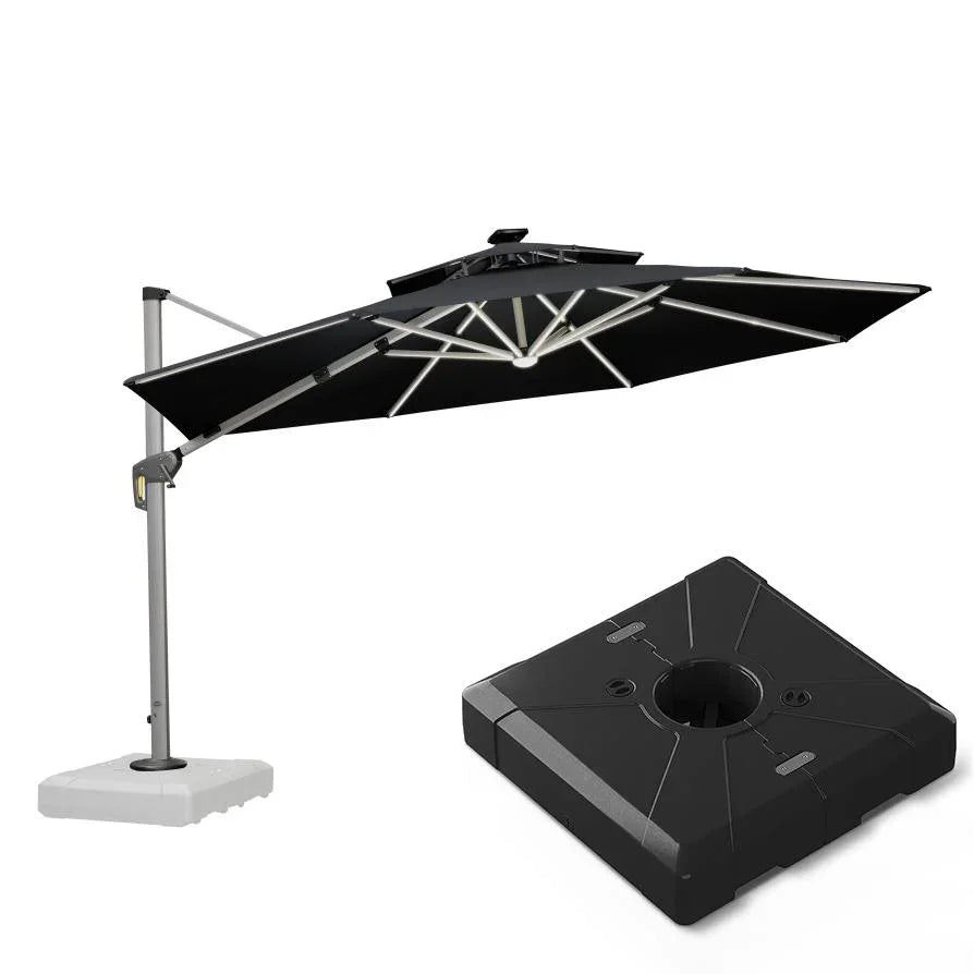 Round Cantilever Umbrella with Base, Outdoor Umbrellas with Lights