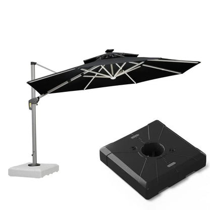 Round Cantilever Umbrella with Base, Outdoor Umbrellas with Lights