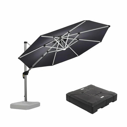 Round Cantilever Umbrella with Base, Outdoor Umbrellas with Lights