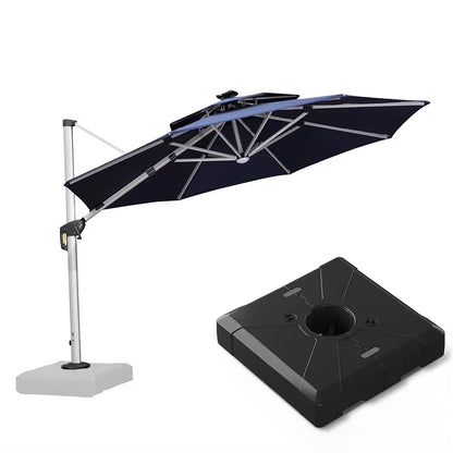 Round Cantilever Umbrella with Base, Outdoor Umbrellas with Lights