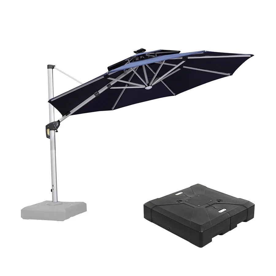 Round Cantilever Umbrella with Base, Outdoor Umbrellas with Lights