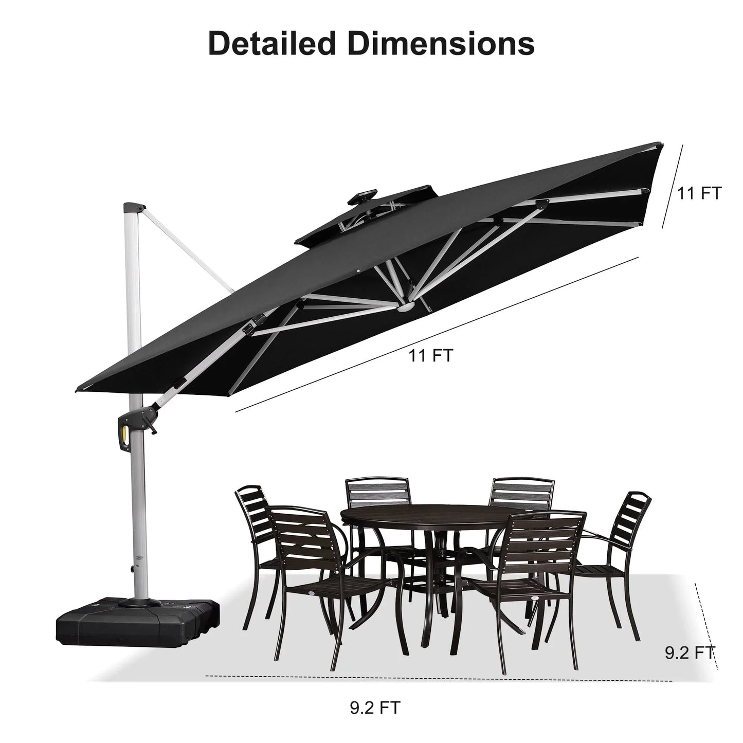 Square Cantilever Umbrella with Base, Outdoor Umbrellas with Lights