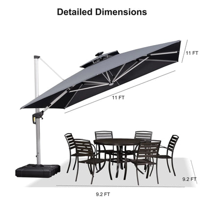 Square Cantilever Umbrella with Base, Outdoor Umbrellas with Lights