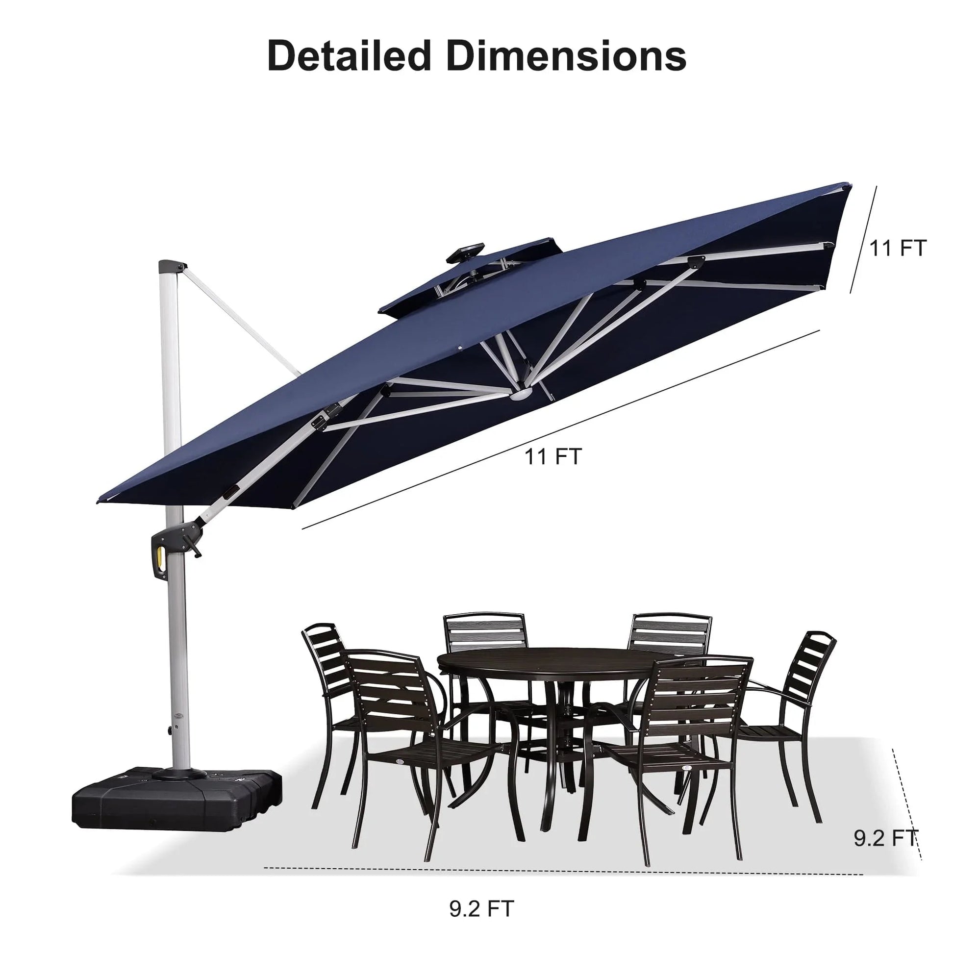 Square Cantilever Umbrella with Base, Outdoor Umbrellas with Lights