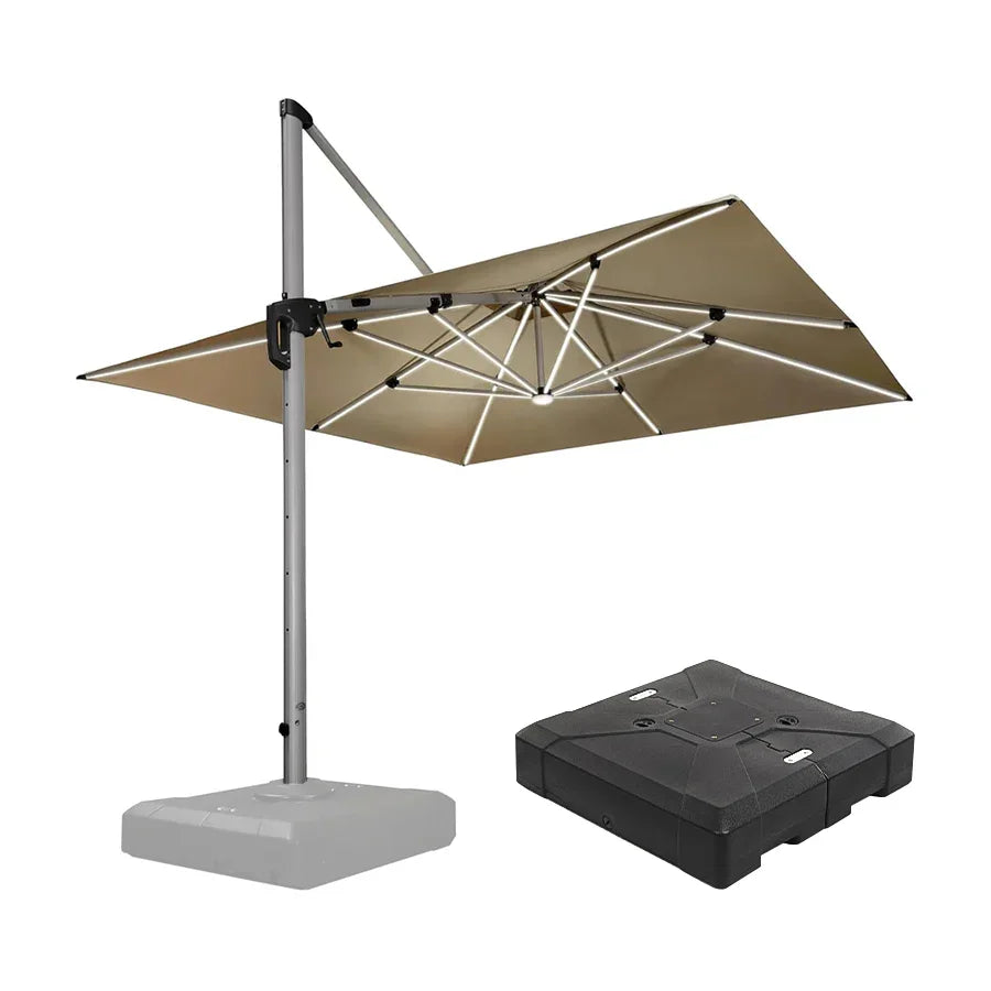Square Cantilever Umbrella with Base, Outdoor Umbrellas with Lights