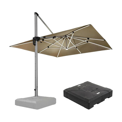 Square Cantilever Umbrella with Base, Outdoor Umbrellas with Lights