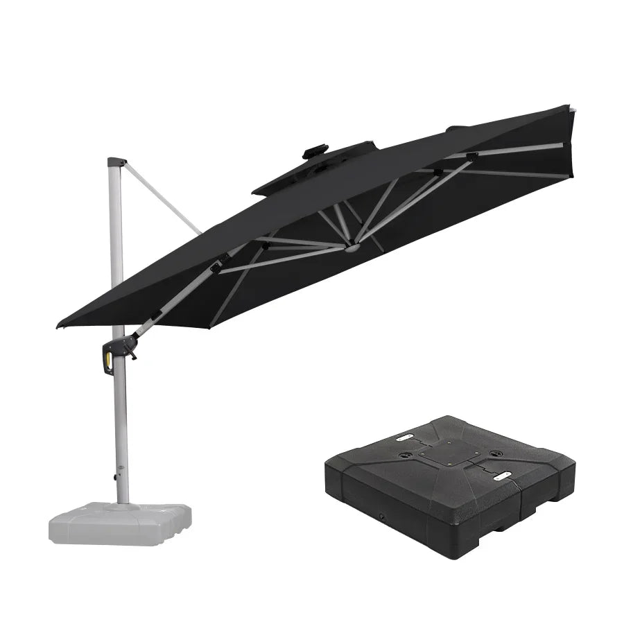 Square Cantilever Umbrella with Base, Outdoor Umbrellas with Lights