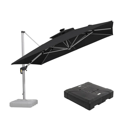 Square Cantilever Umbrella with Base, Outdoor Umbrellas with Lights