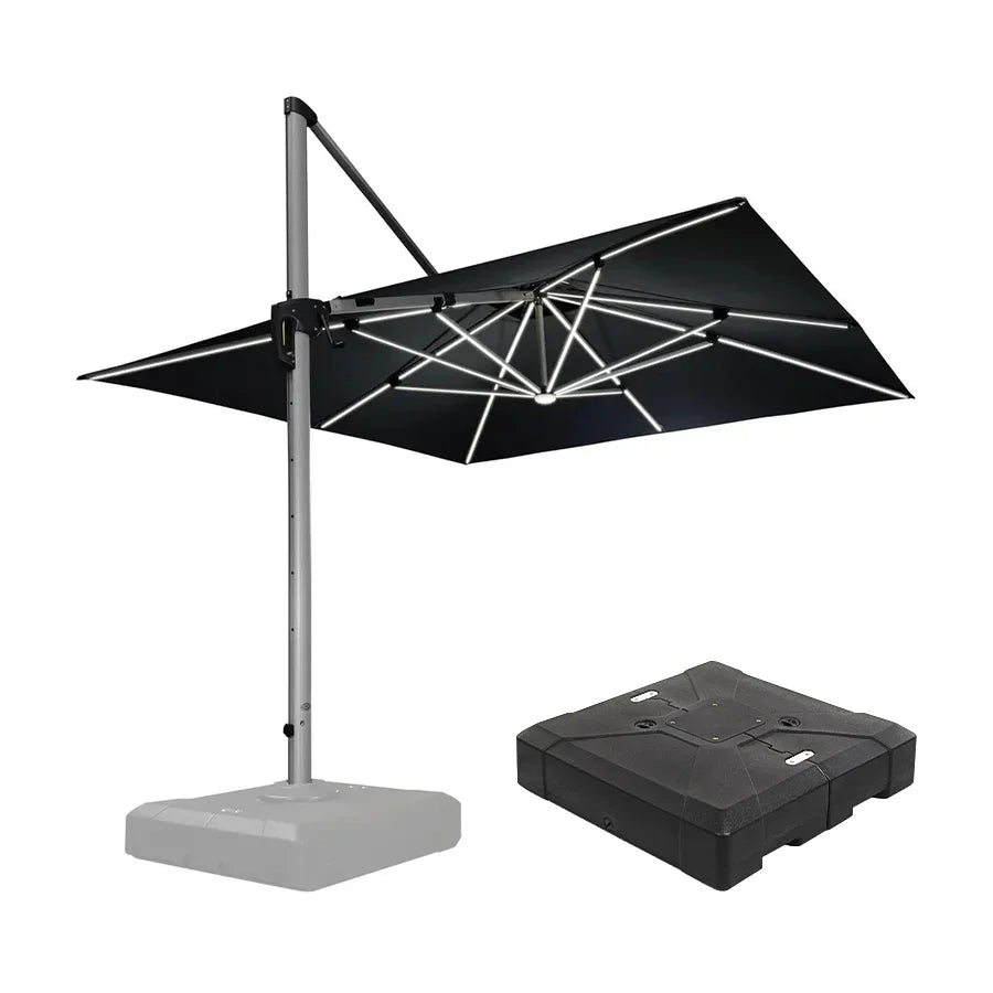 Square Cantilever Umbrella with Base, Outdoor Umbrellas with Lights