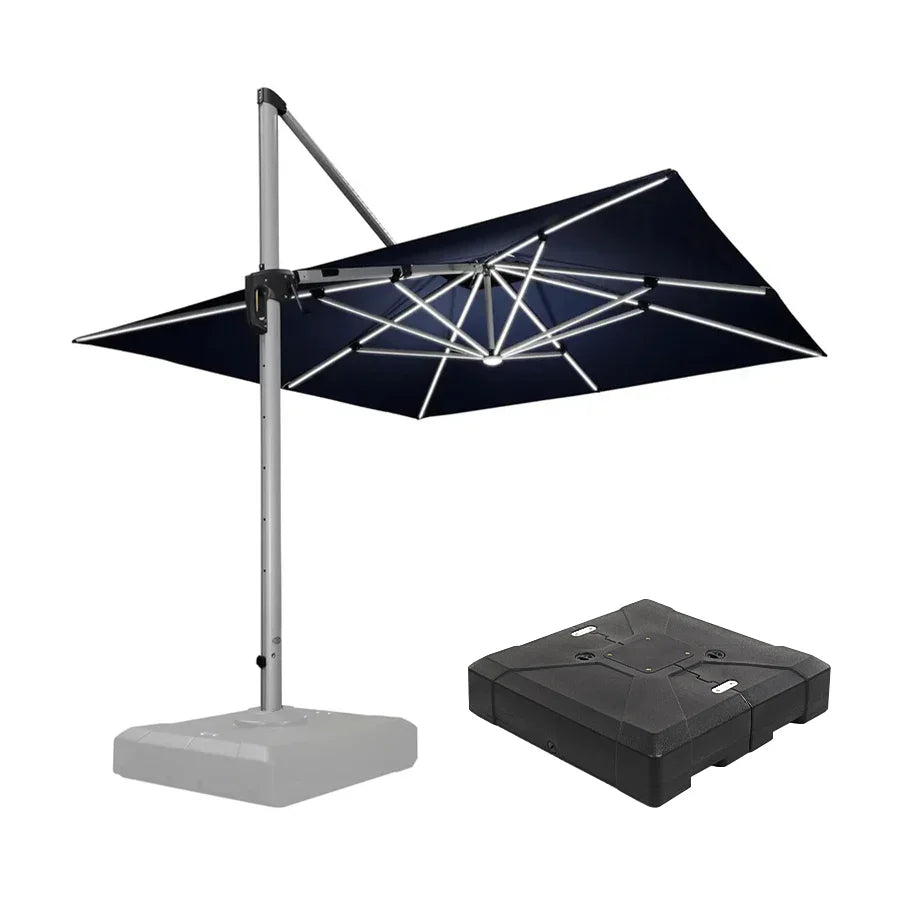 Square Cantilever Umbrella with Base, Outdoor Umbrellas with Lights