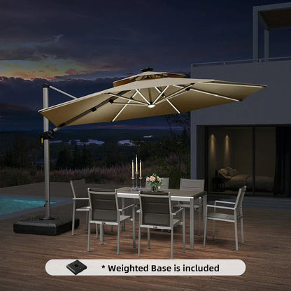 Round Cantilever Umbrella with Base, Outdoor Umbrellas with Lights