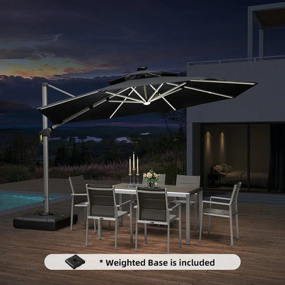 Round Cantilever Umbrella with Base, Outdoor Umbrellas with Lights
