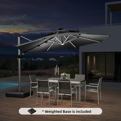 Round Cantilever Umbrella with Base, Outdoor Umbrellas with Lights