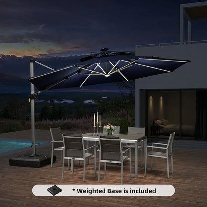 Round Cantilever Umbrella with Base, Outdoor Umbrellas with Lights
