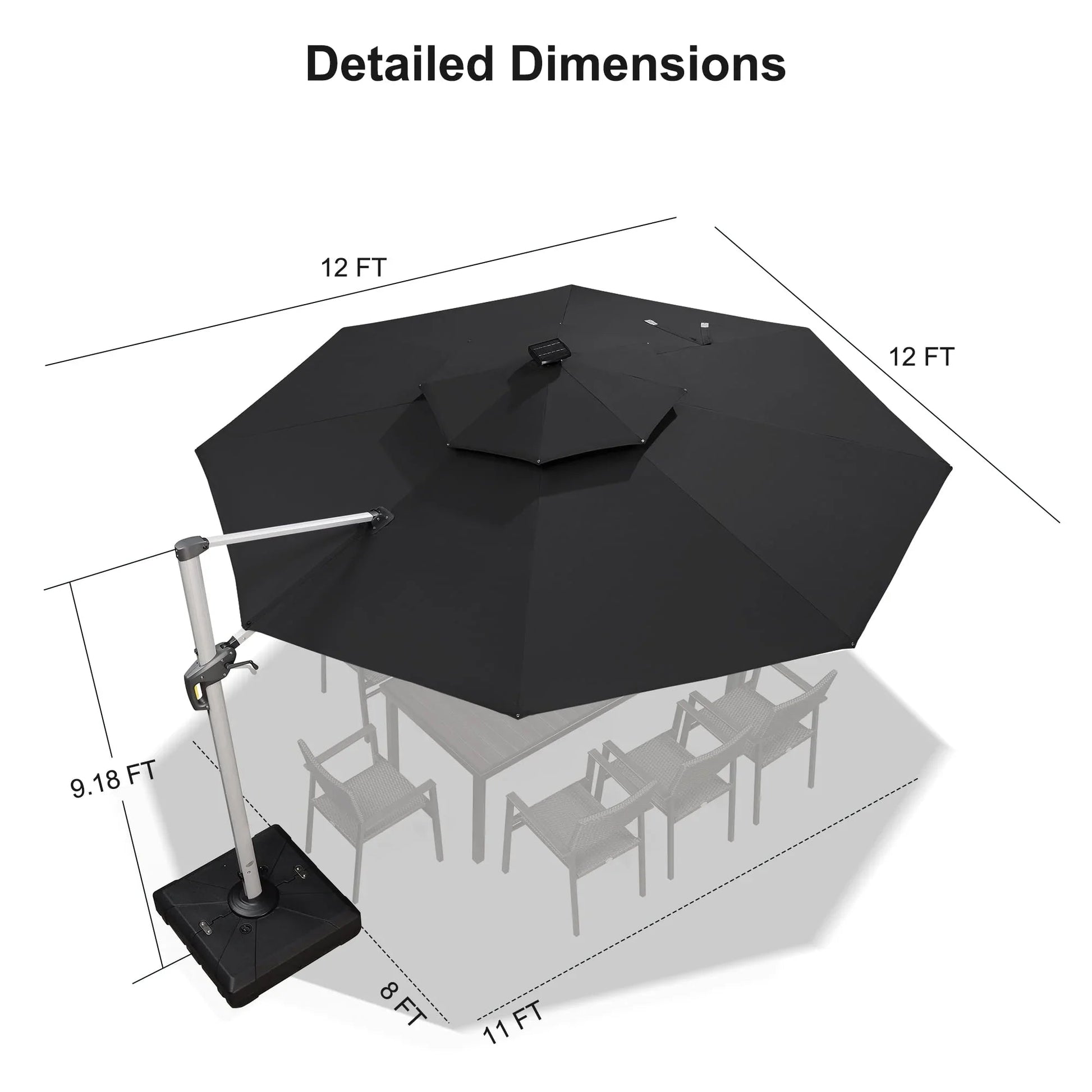 Round Cantilever Umbrella with Base, Outdoor Umbrellas with Lights