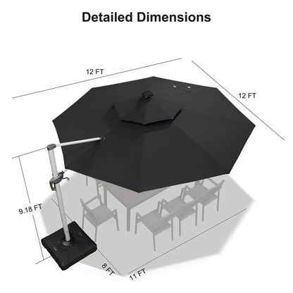 Round Cantilever Umbrella with Base, Outdoor Umbrellas with Lights