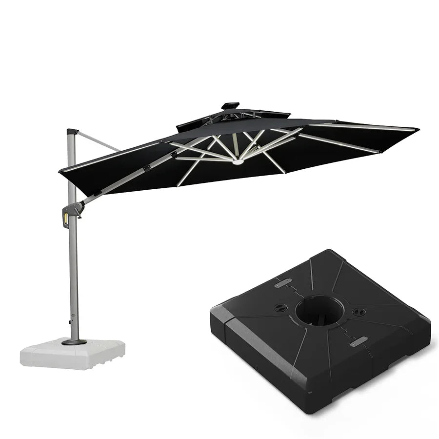 Round Cantilever Umbrella with Base, Outdoor Umbrellas with Lights