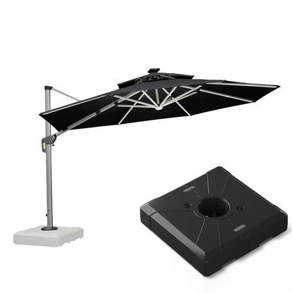 Round Cantilever Umbrella with Base, Outdoor Umbrellas with Lights