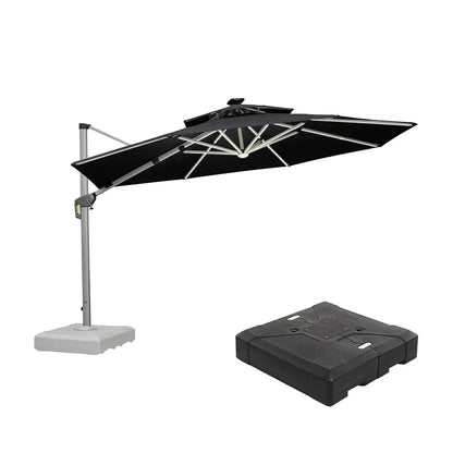 Round Cantilever Umbrella with Base, Outdoor Umbrellas with Lights