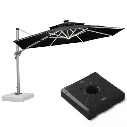 Round Cantilever Umbrella with Base, Outdoor Umbrellas with Lights