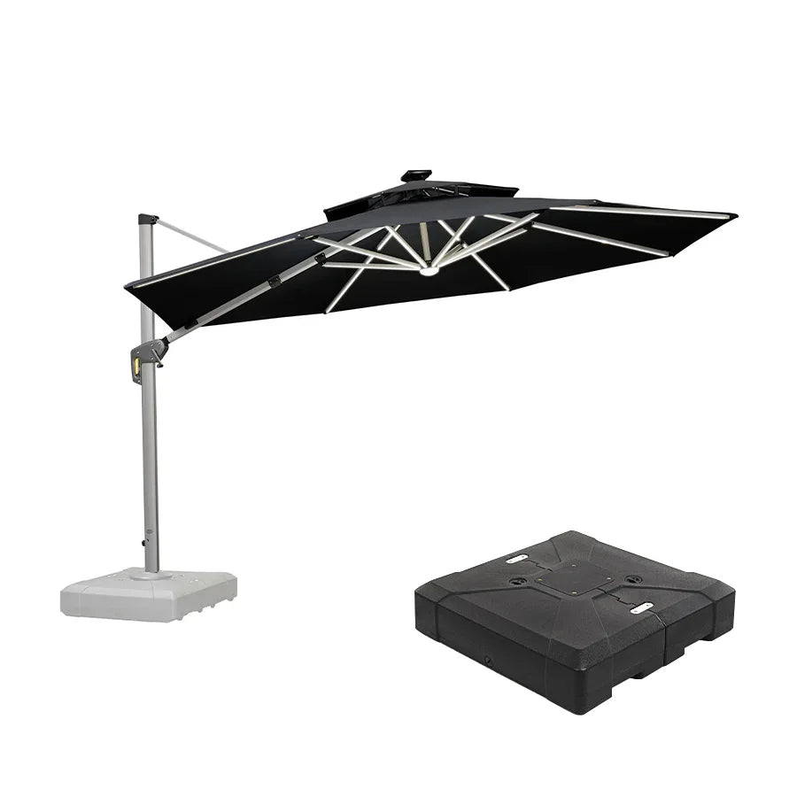 Round Cantilever Umbrella with Base, Outdoor Umbrellas with Lights