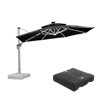 Round Cantilever Umbrella with Base, Outdoor Umbrellas with Lights