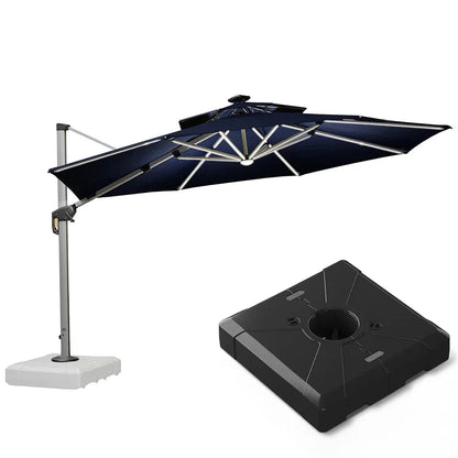 Round Cantilever Umbrella with Base, Outdoor Umbrellas with Lights